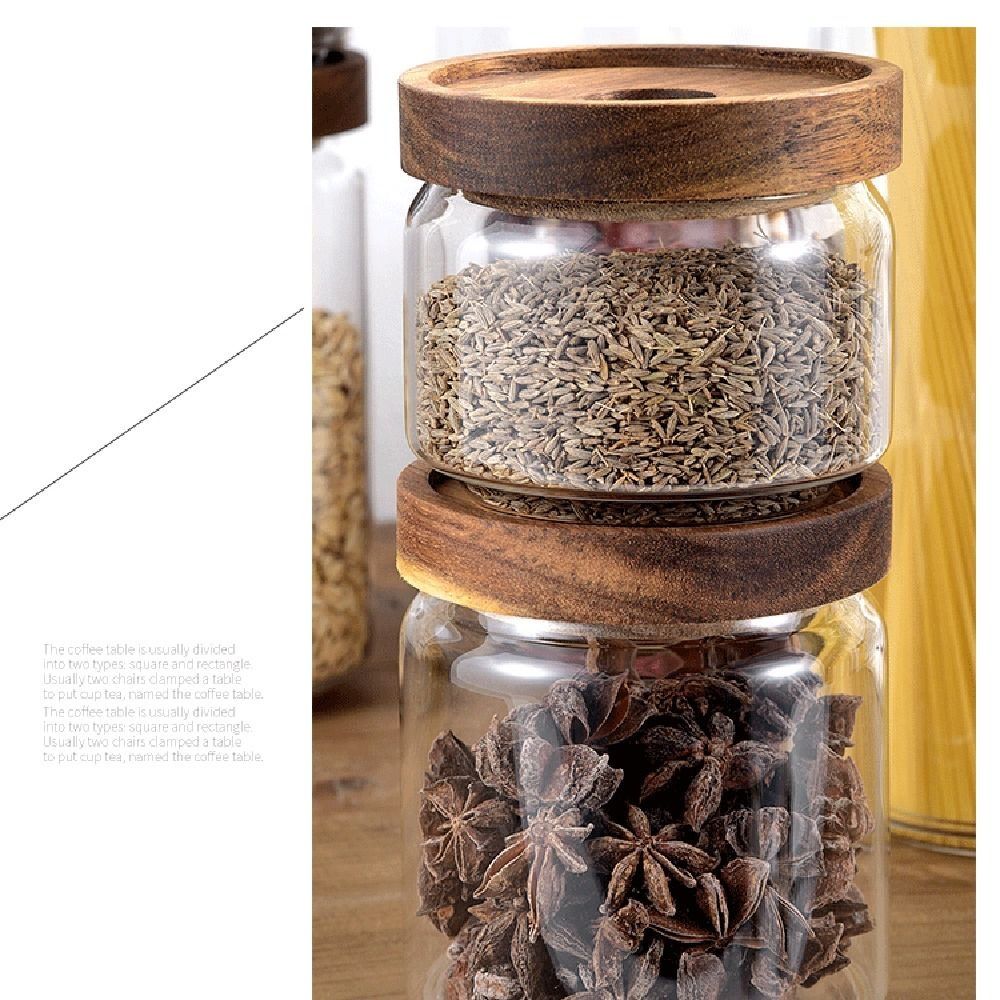 Multi-Use Wooden Lid Glass Foo - Coffee Tea And Sugar Canister Set 评论和价格