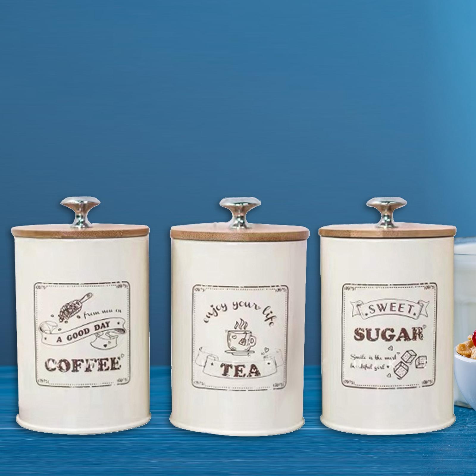 Set of 3 Sugar Coffee Tea Cani - Coffee Tea And Sugar Canister Set 评论和价格