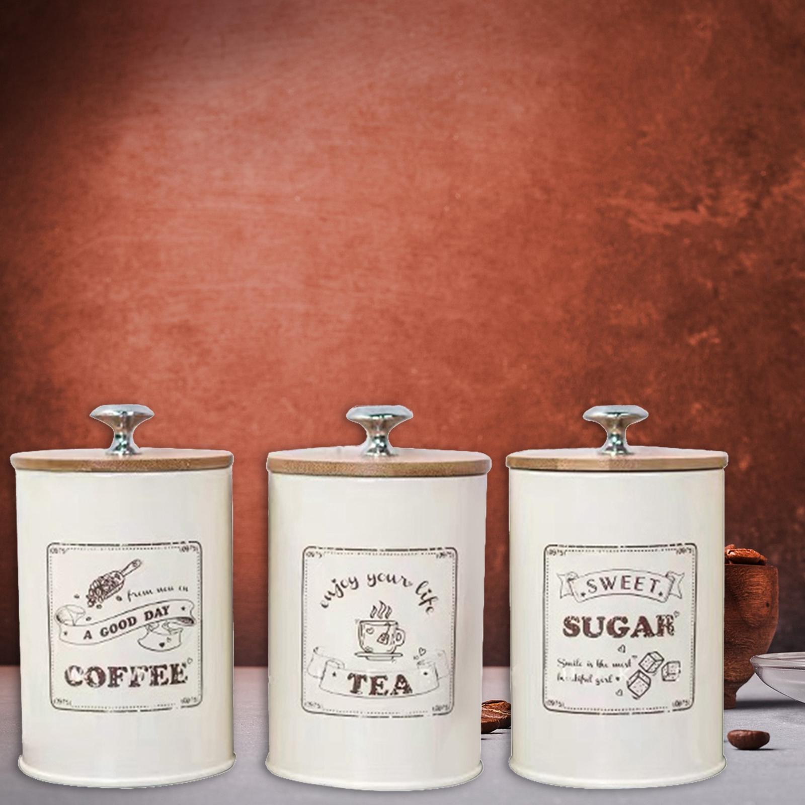 Set of 3 Sugar Coffee Tea Cani - Coffee Tea And Sugar Canister Set 评论和价格