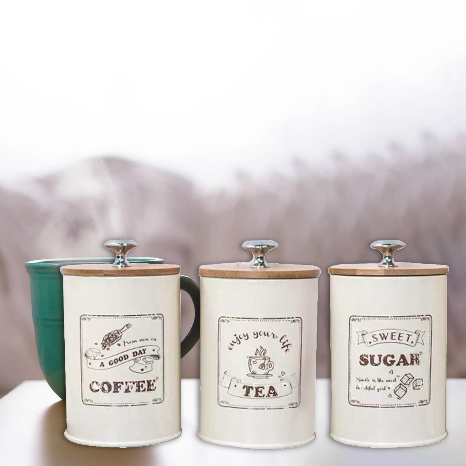 Set of 3 Sugar Coffee Tea Cani - Coffee Tea And Sugar Canister Set 评论和价格