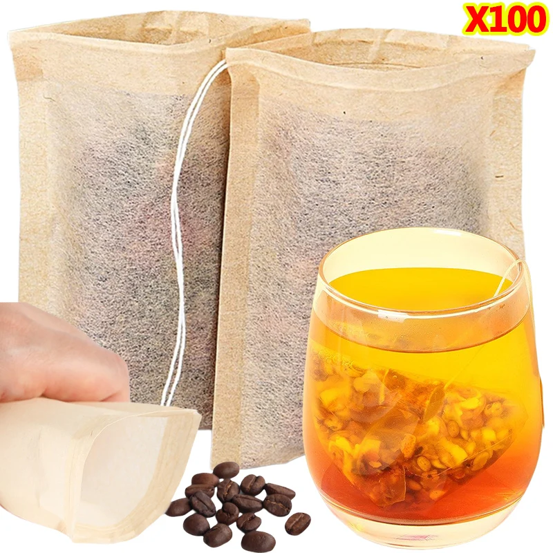 100Pcs Teabags with Drawstring - Coffee Bean And Tea Leaf 评论和价格