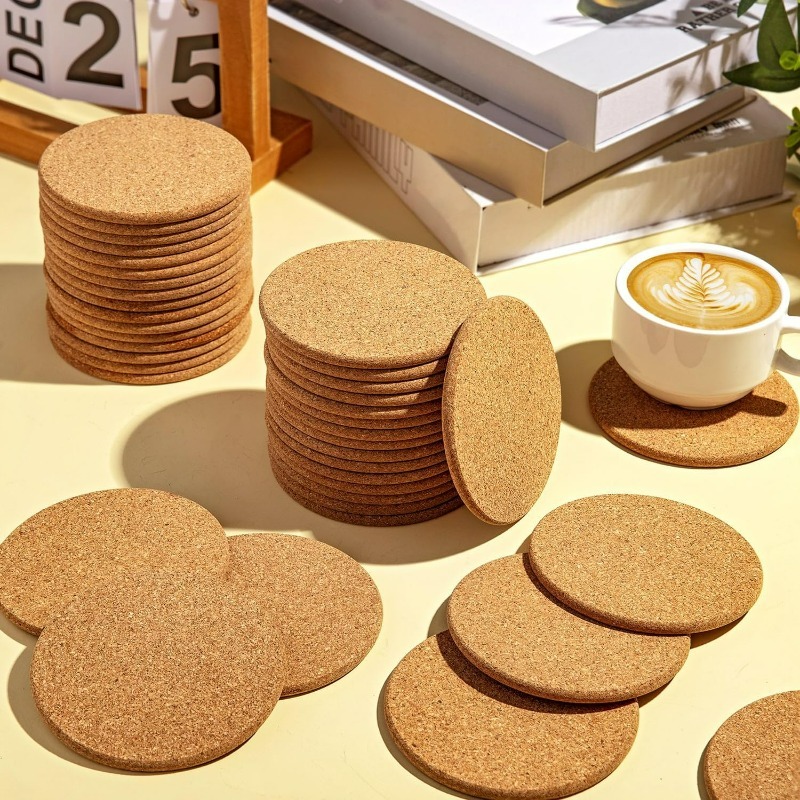 Natural Wooden Round Cork Coas - Coffee And Tea Bar 评论和价格
