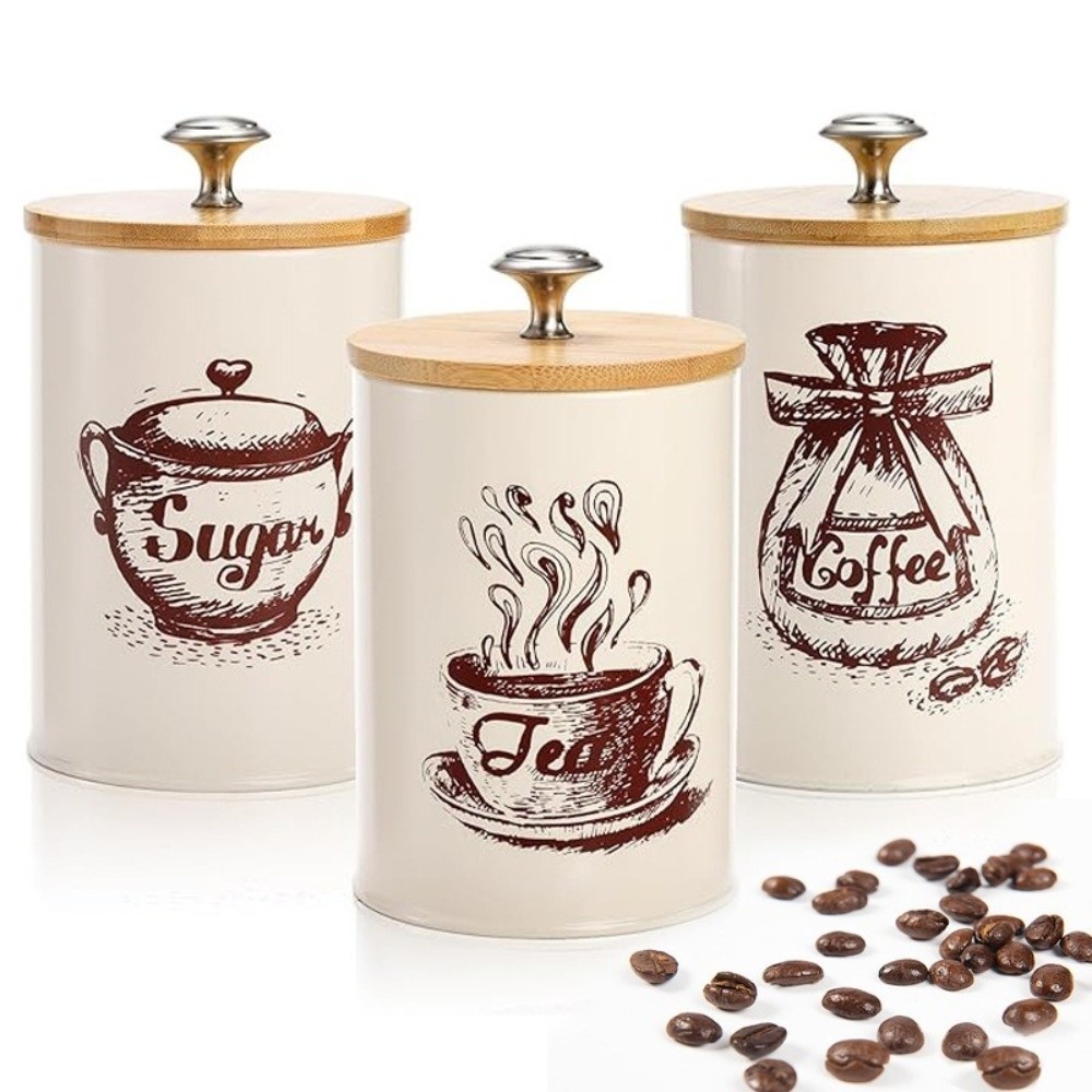 3pcs Metal Coffee Canister Set - Coffee Tea And Sugar Canister Set 评论和价格