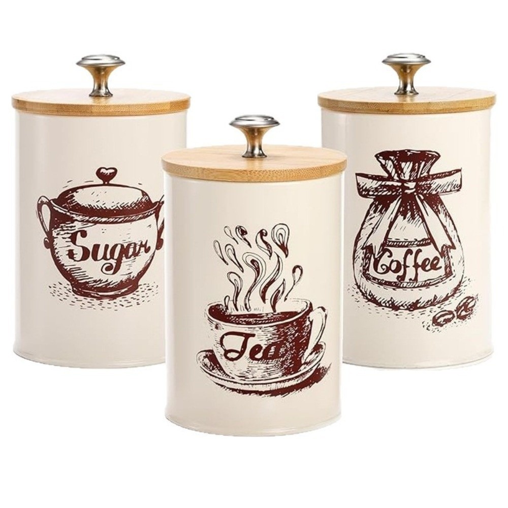 3pcs Metal Coffee Canister Set - Coffee Tea And Sugar Canister Set 评论和价格