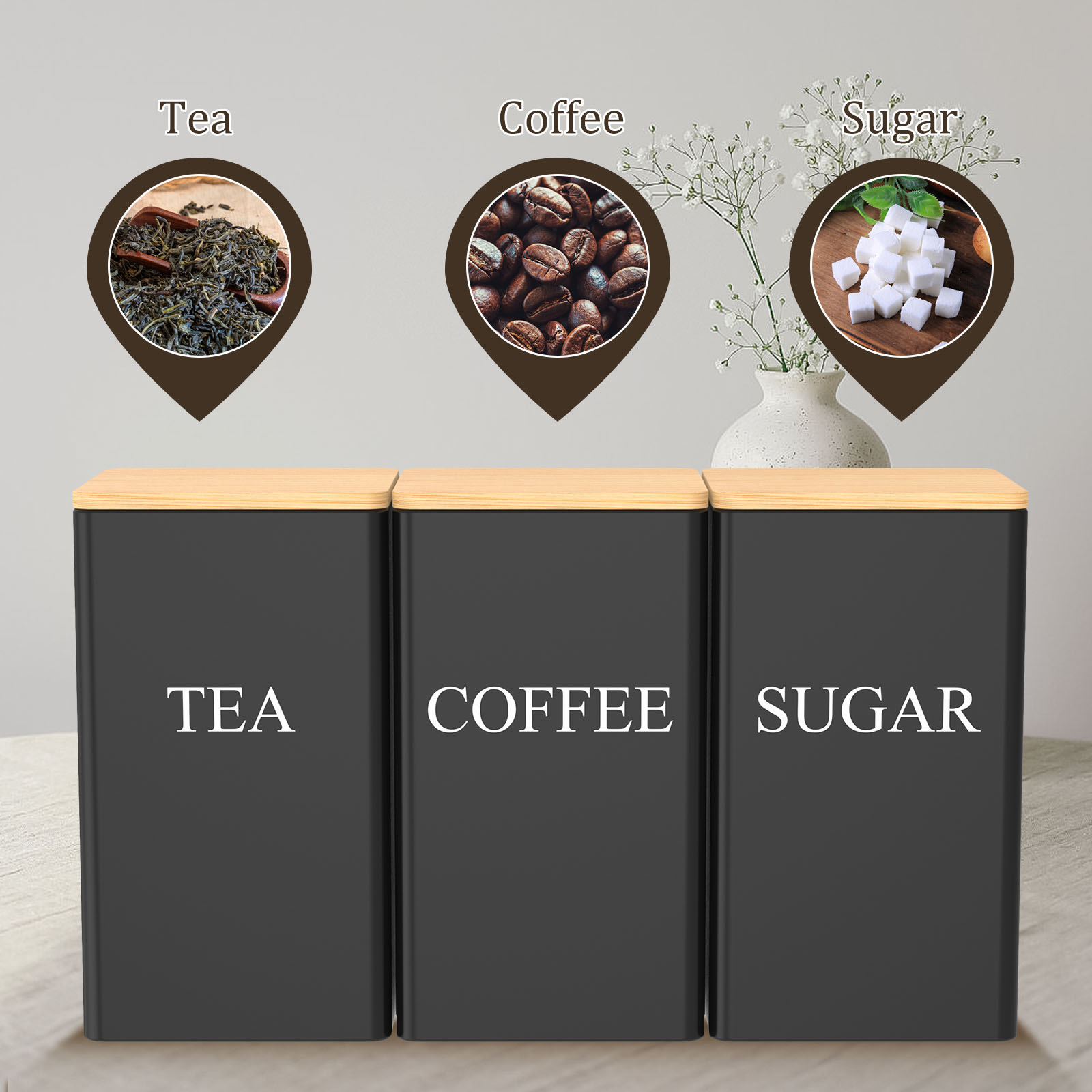 1000 ML Coffee Tea and Sugar C - Coffee Tea And Sugar Canister Set 评论和价格