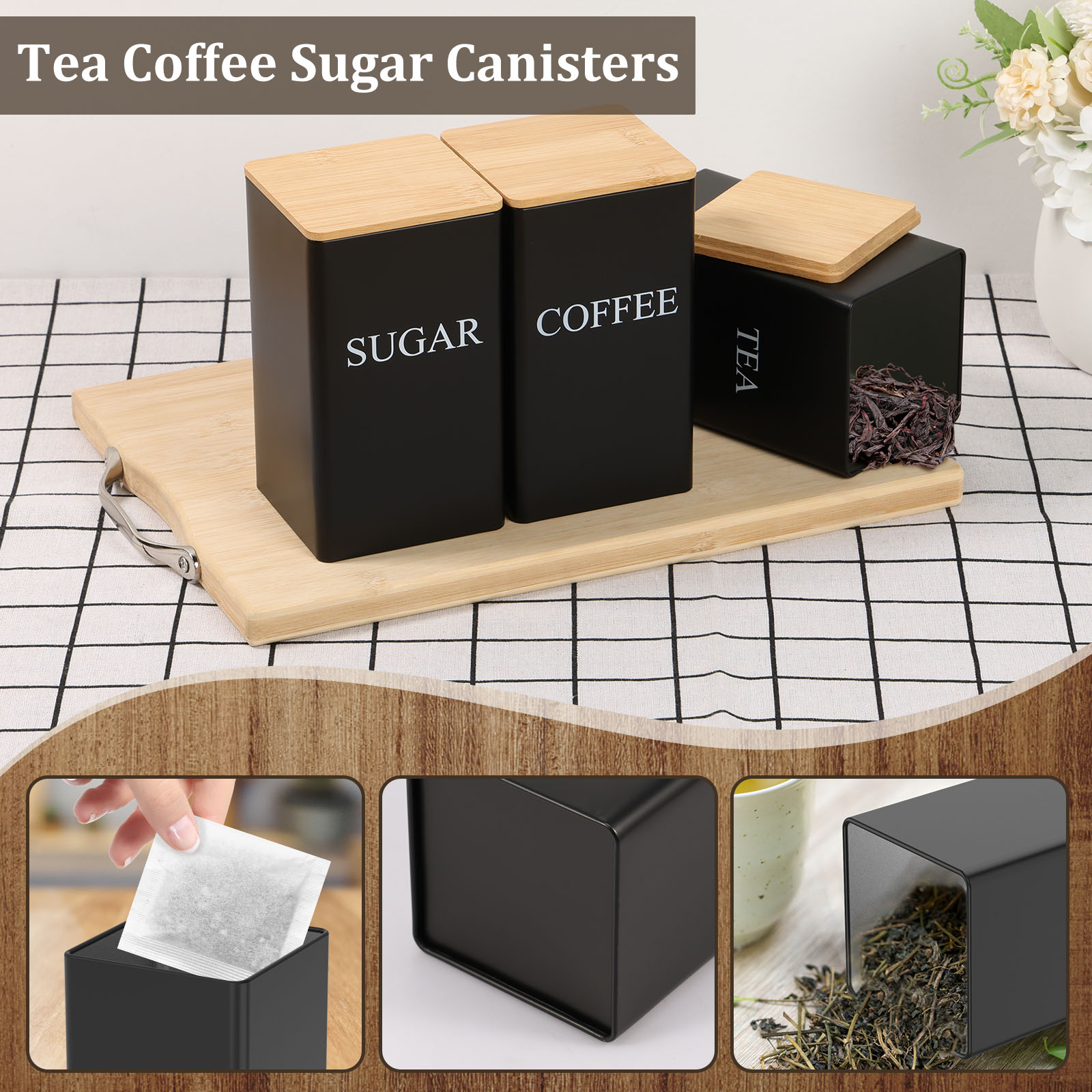 1000 ML Coffee Tea and Sugar C - Coffee Tea And Sugar Canister Set 评论和价格