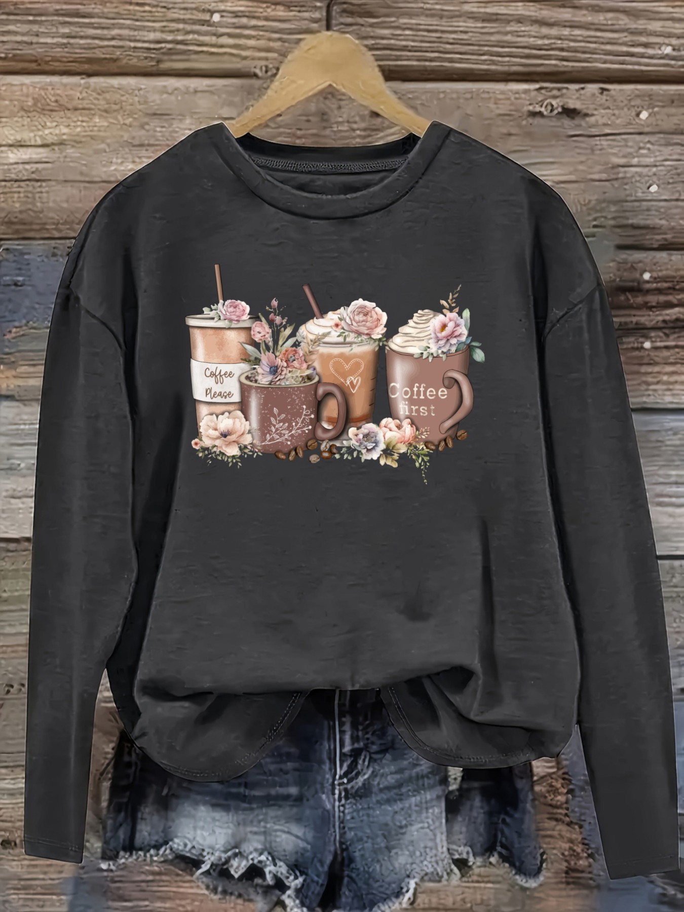 Women's Casual Long Sleeve Cre - Coffee&Tea House Menu 评论和价格