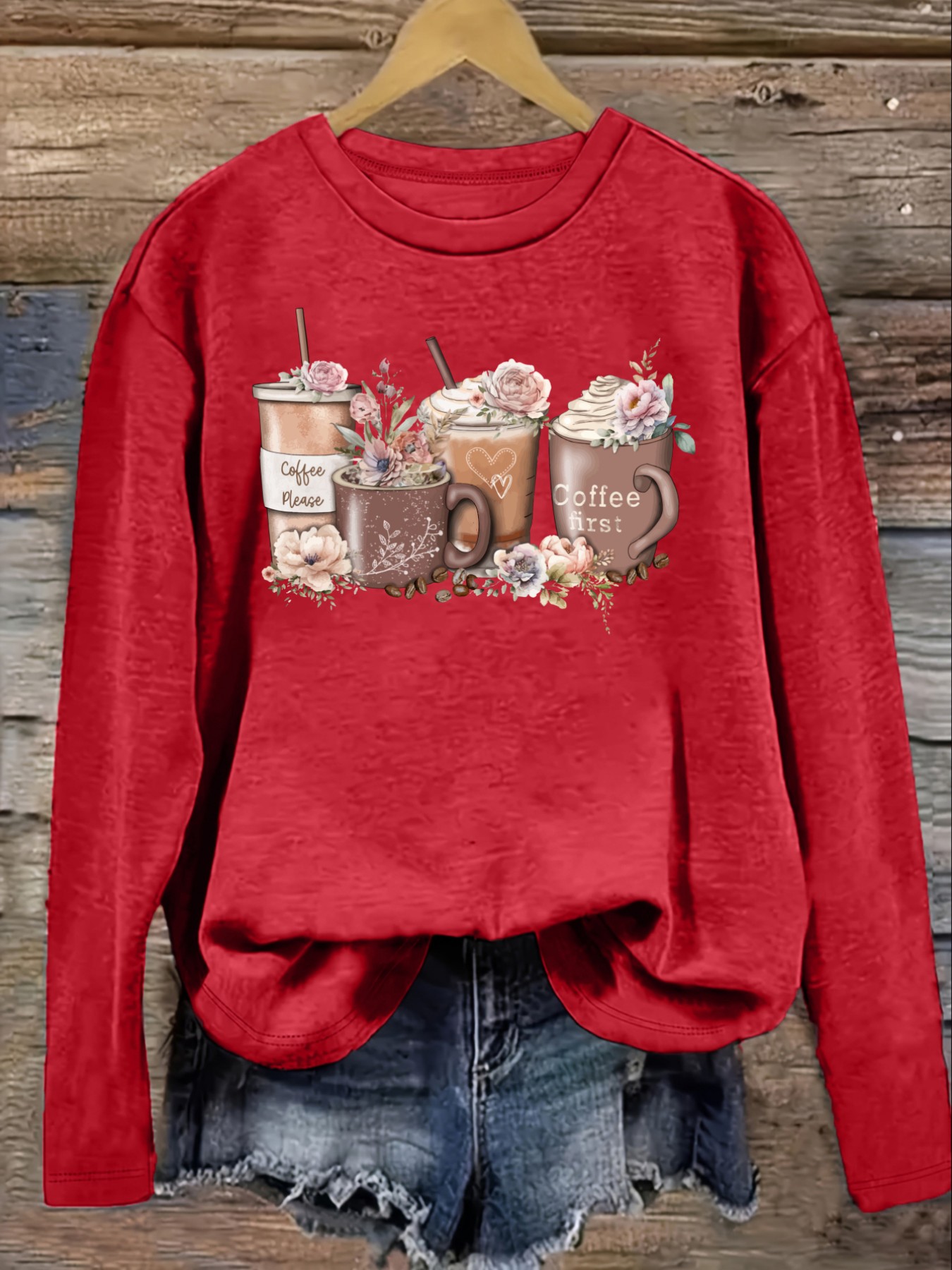 Women's Casual Long Sleeve Cre - Coffee&Tea House Menu 评论和价格