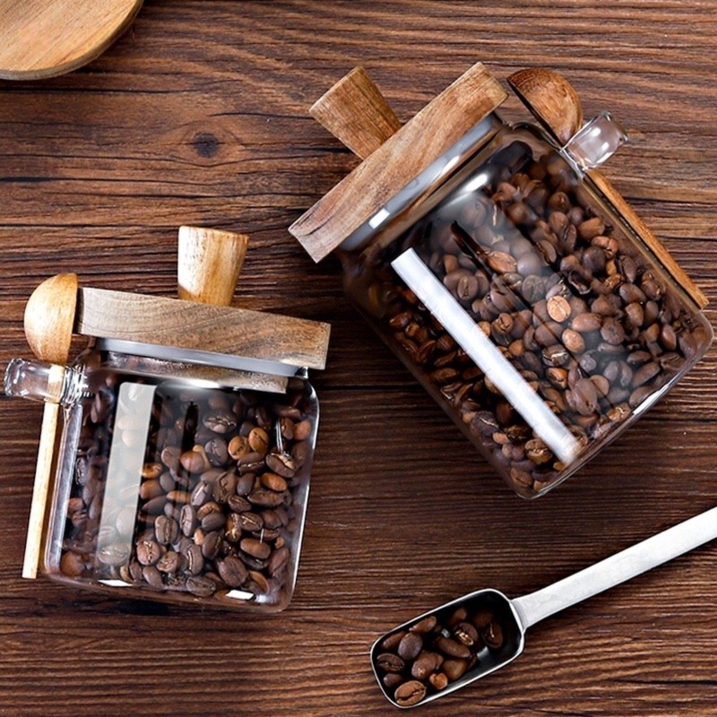ABJI-Glass Jar With Wooden Lid - Coffee Tea And Sugar Canister Set 评论和价格