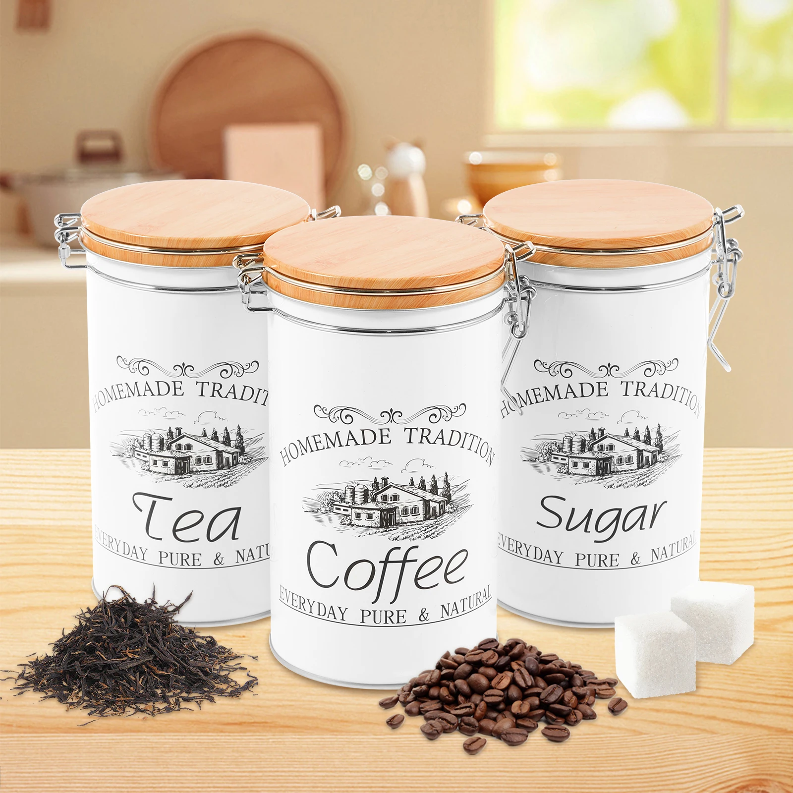 3Pcs/Set Tea Coffee Sugar Cani - Coffee Tea And Sugar Canister Set 评论和价格