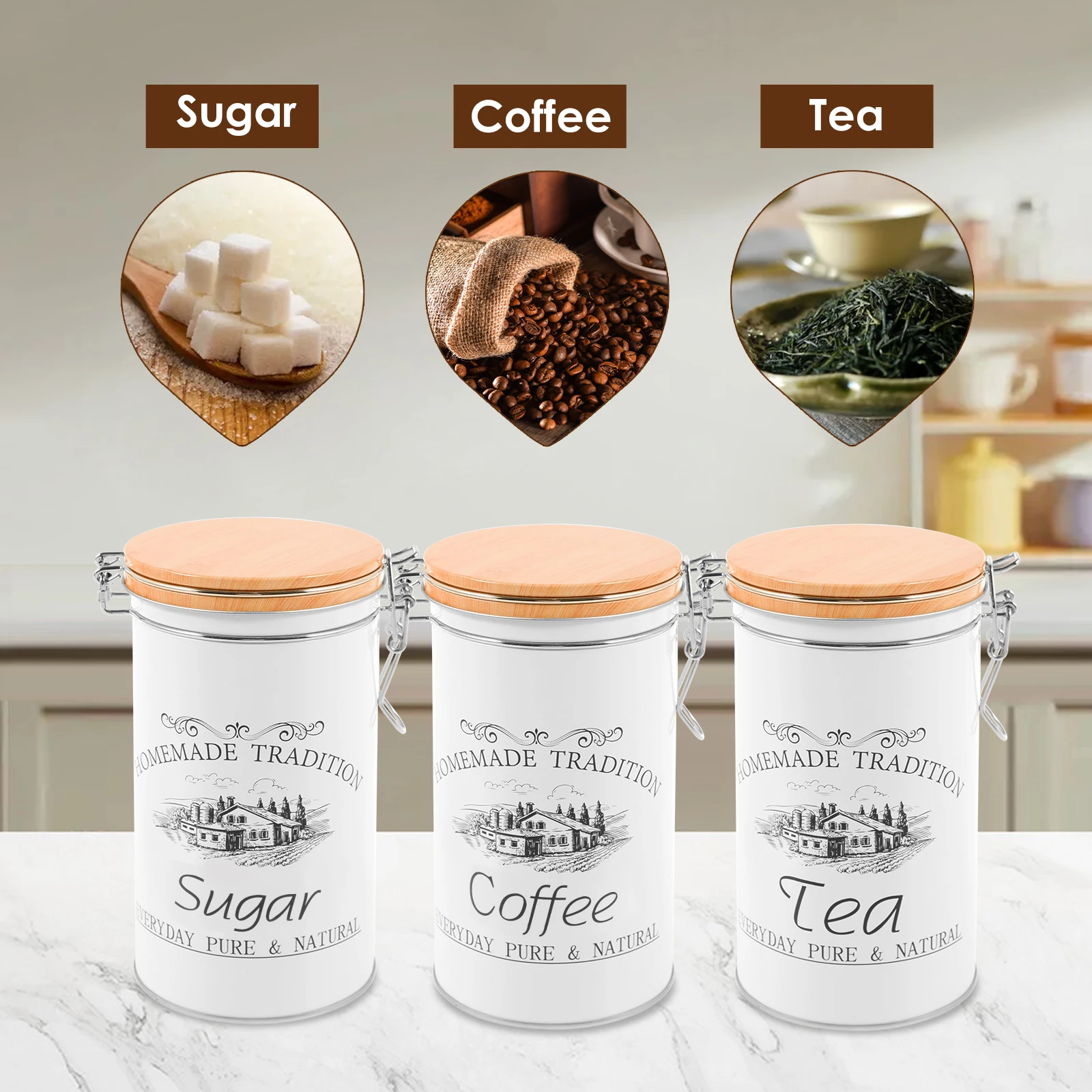 3Pcs/Set Tea Coffee Sugar Cani - Coffee Tea And Sugar Canister Set 评论和价格