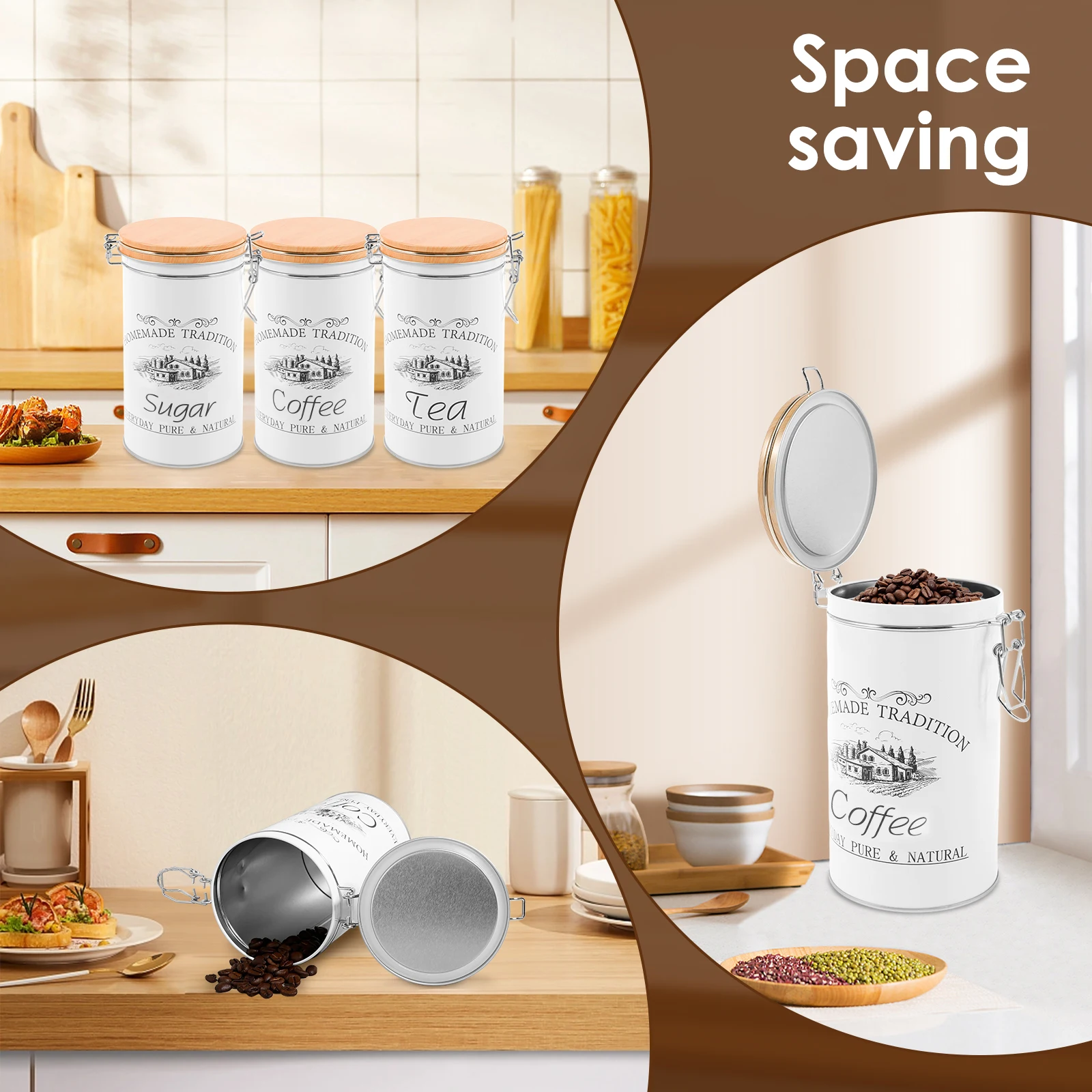 3Pcs/Set Tea Coffee Sugar Cani - Coffee Tea And Sugar Canister Set 评论和价格