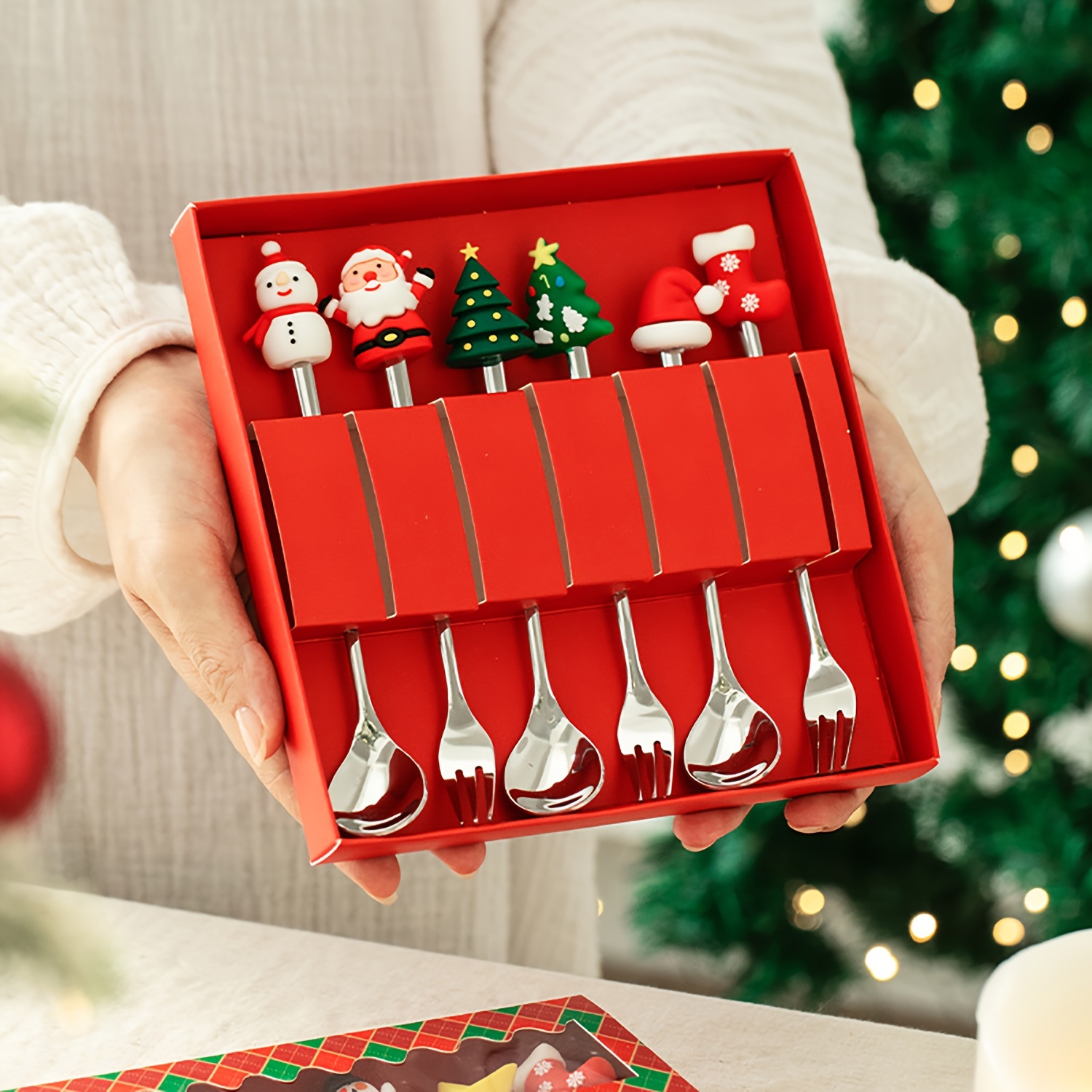 1Set Creative Christmas Fork A - Coffee Tea And Sugar Canister Set 评论和价格